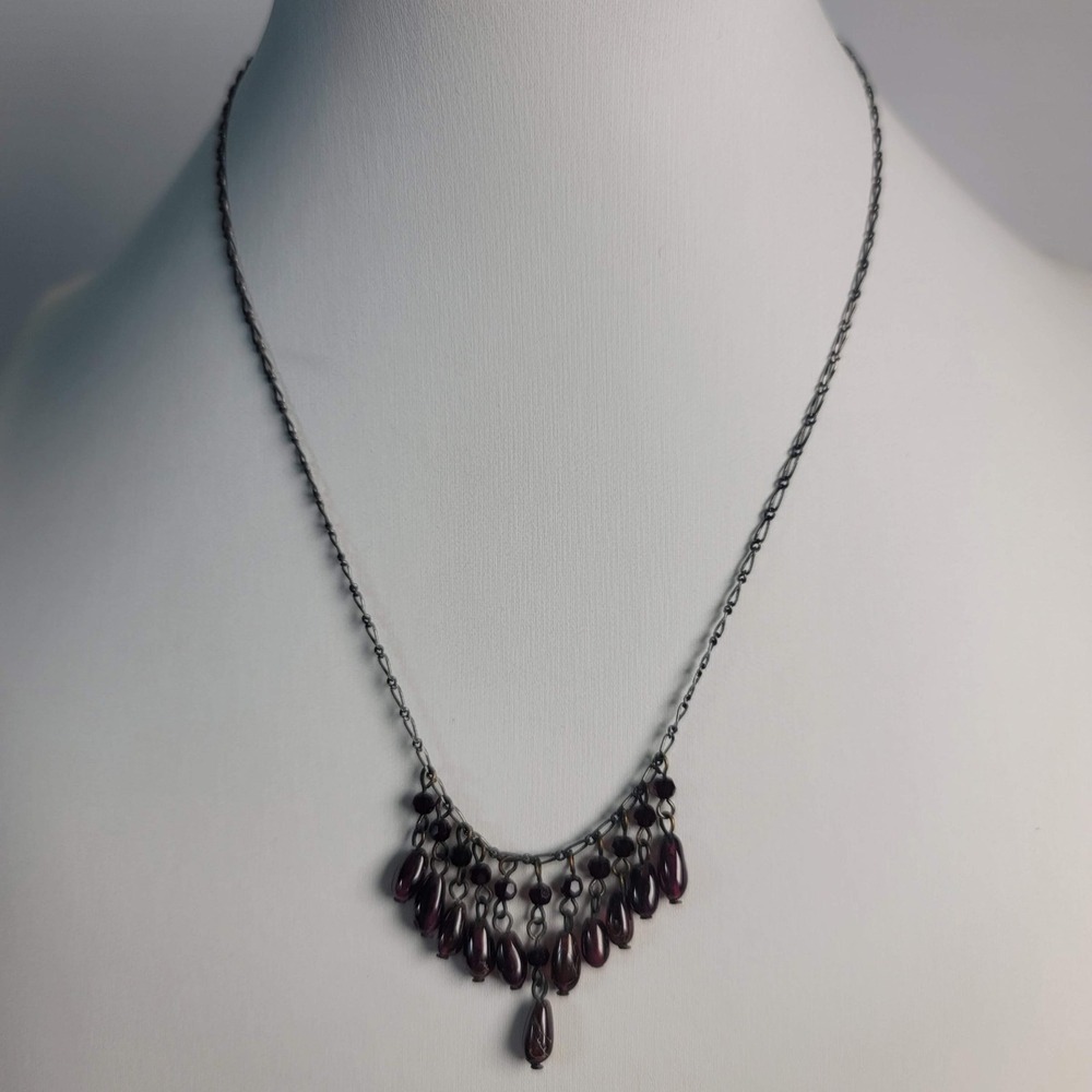 Rachel‎ Rachel Roy Garnet Burgundy Bead Bib Necklace Gunmetal Tone Statement